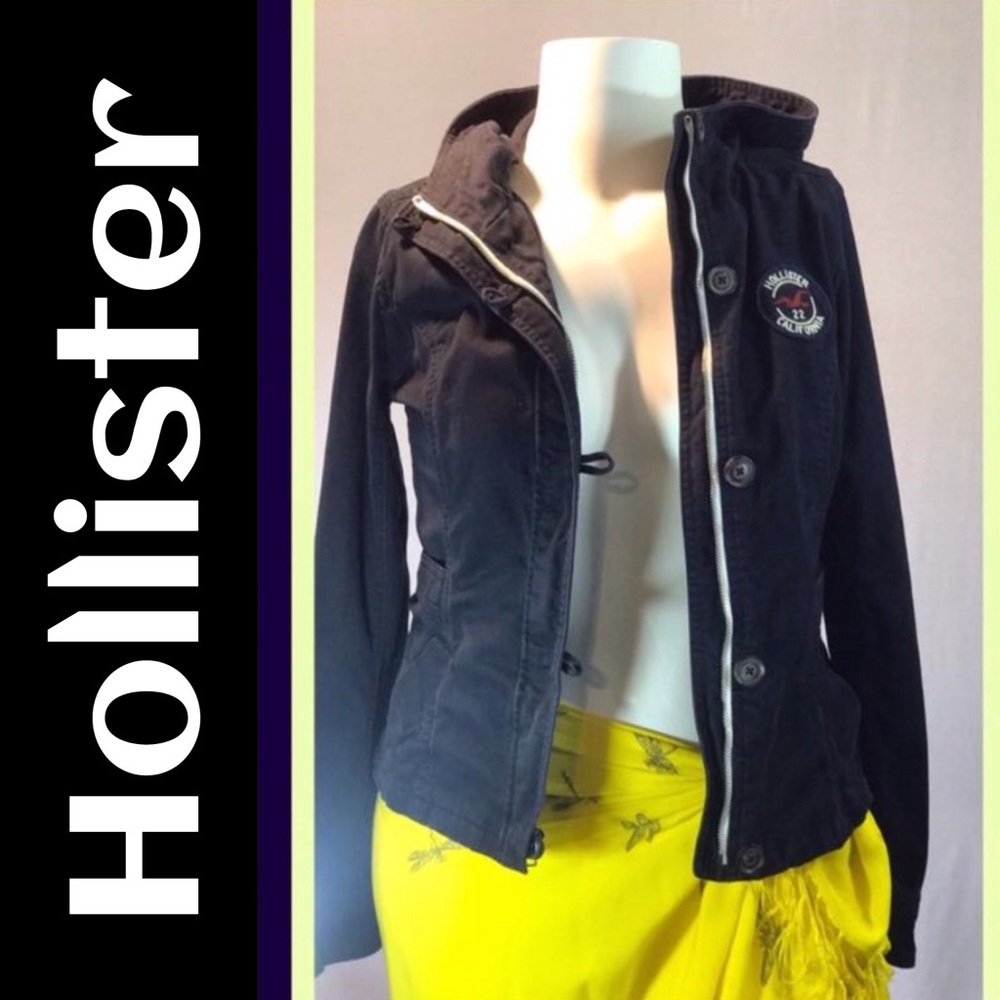 Hollister Black Hooded Button Jacket